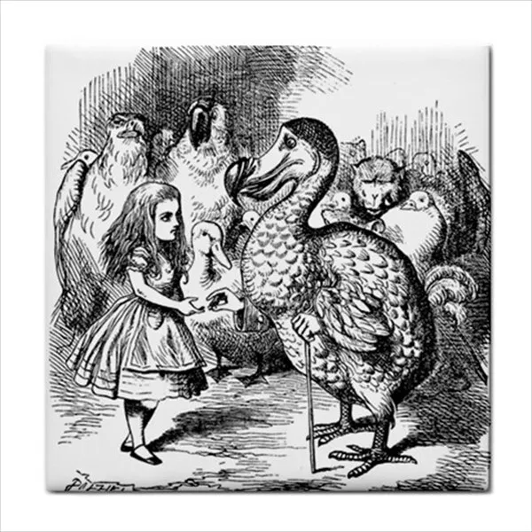 Alice In Wonderland Meets Dodo Bird Black White Wall Art Ceramic Tile