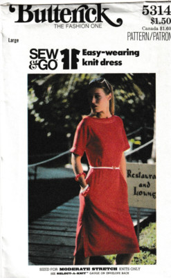 Butterick 5314 Sew-n-Go Easy Wearing Knit Dress, Size L (16-18), FF