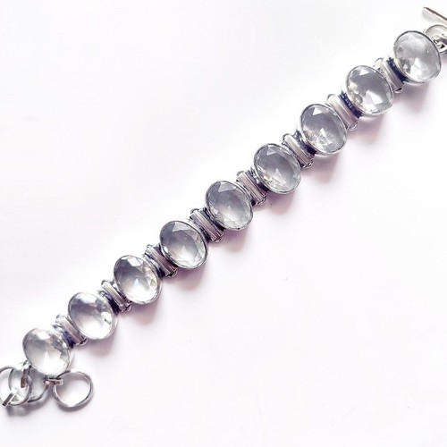 White Topaz Gemstone Handmade 925 Sterling Silver Ethnic Jewelry Bracelet 8" - Picture 5 of 14