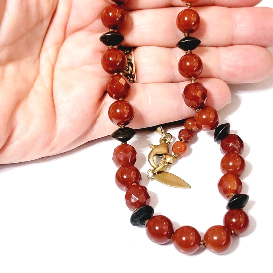 Coldwater Creek Cornalina Cuarzo Cuentas Collar 34" Diseñador Rojo Naranja br01-09 Foto 2 de 4