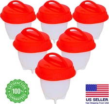 6Pc Silicone Egg Cooker Hard Boiled Non-Stick Shell-Free Poacher Cups Egg Boiler