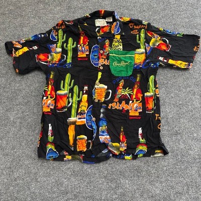 Thumbs Up Button Down Shirt Mens XL Rayon Black Tropical Beer Island Crown Royal