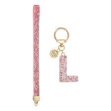 Initial Letter l Keychain for Women Rhinestone Alphabet Keychain Pink,