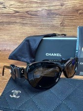 CHANEL SUNGLASSES BLACK WHITE FRAME 100 AUTHENTIC CLASSIC 9181Q GRAY CAT EYE