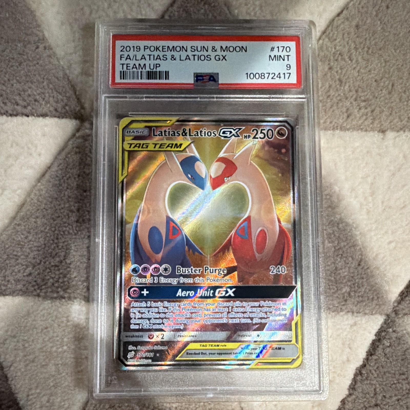 Pokemon Latias & Latios GX 170/181 Sm-Team Up Alt Full Art Holo PSA 9