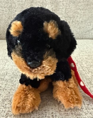 洋楽 Rup Dog Russ Berrie Black Brown Plush ROTTWEILER Puppy Dog Red Leash