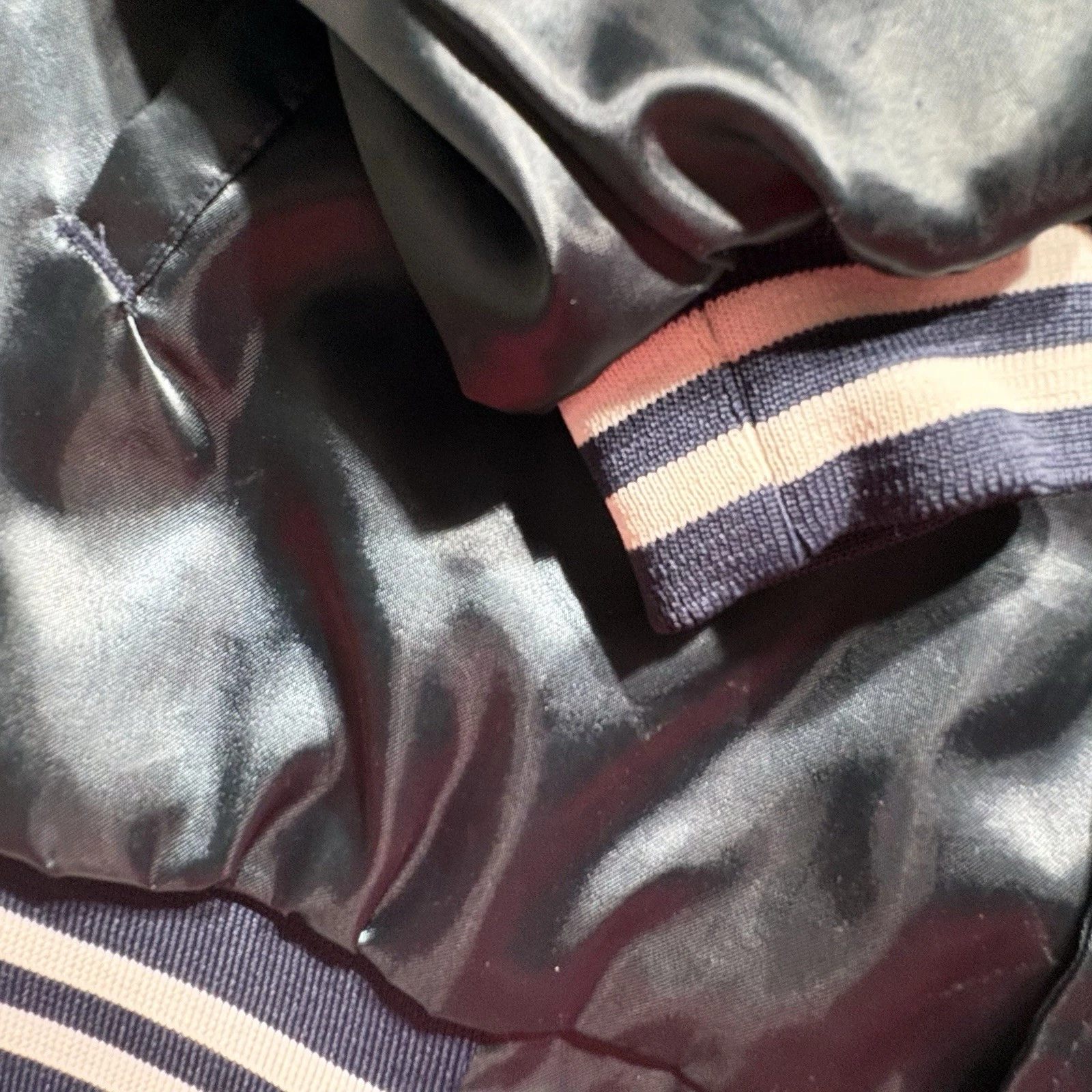 Vintage 1980s Hartwell Satin Bomber Jacket Blue USA Made Varsity XL 42-44 - product detail image 3