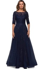 New La Femme Lace and Tulle A-line Gown with Three Quarter Sleeves sz 10. 619