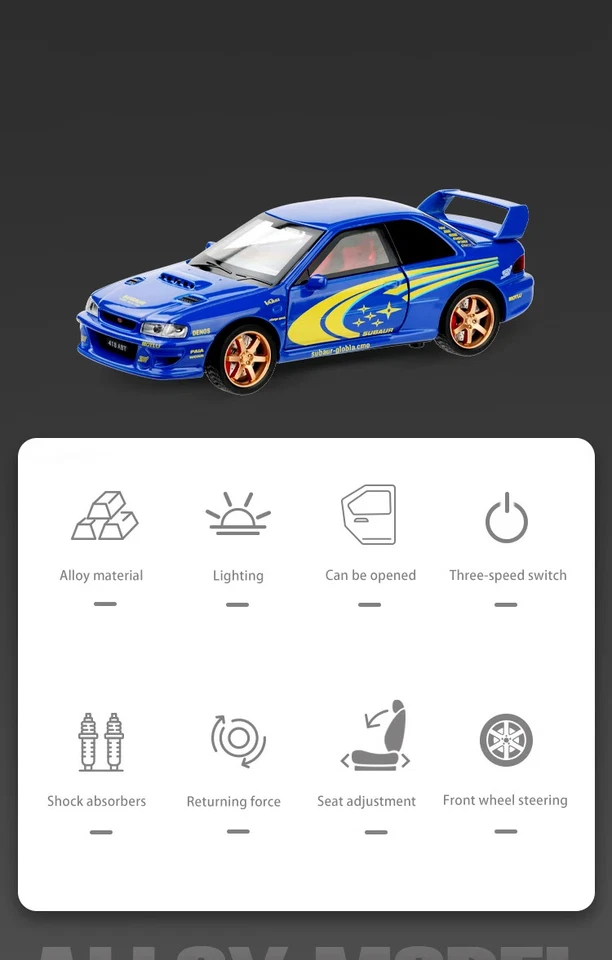 JDM 1/32 Subaru Impreza WRX STI Rally Supercar Diecast Model Car Con Luci - Immagine 2 di 4