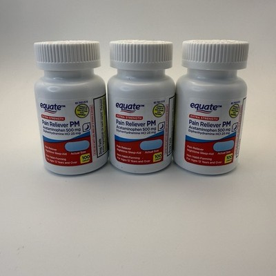 3x Equate Extra Strength Pain Reliever PM Caplets Nighttime 300 Count Exp 02/27