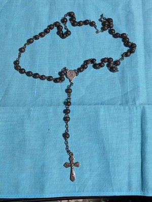 Antique Catholic Religious Antique Black Wood Beads Rosary France 14''