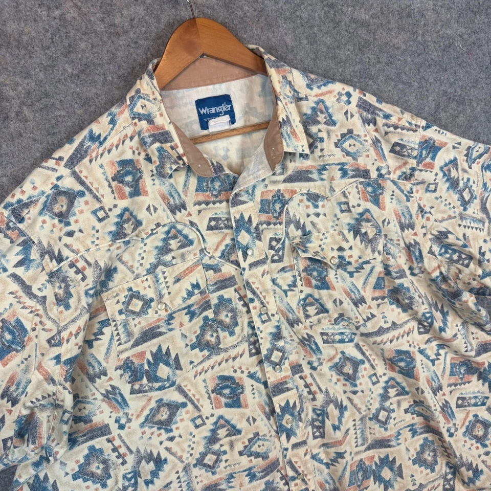 Wrangler Pearl Snap Western Shirt Mens 3XL Geometric Southwest Aztec Print Yoke - Image 3 of 4
