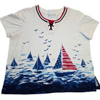 ALFRED DUNNER Blouse Women's XL Red White Blue Sailboats Nautical Top *see