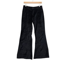 Free People Black Velvet Flare Pants Mid Rise Wide Leg Front Seam Size 6 Boho