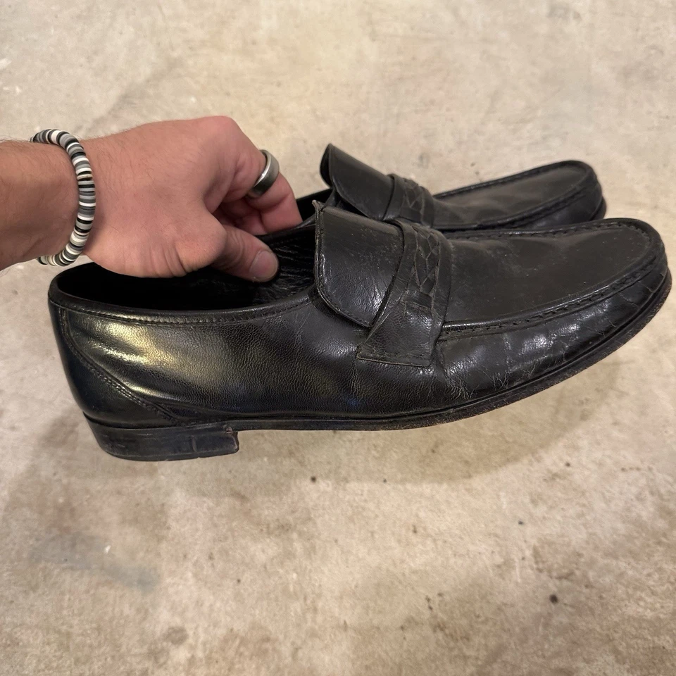 Mocasines TownCraft negros Penny cuero genuino cosido a mano para hombre talla 11D Foto 3 de 4