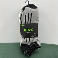 10 Pair Men's Low Cut Socks - Shoe Size 6-12, Black,white,gray