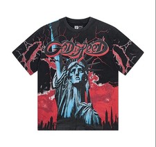 Godspeed Statue of Liberty Graphic Print Men's T-Shirt Black Red Blue