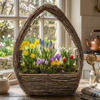 Blumen Pflanz Korb Aus Reisig, Grau, Handgefertigt, Schale Topf KüChe Balkon