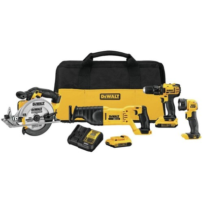 #ad DEWALT 20V MAX CORDLESS POWER TOOL 4 TOOL SET 2 BATTERY AND CHARGER YELLOW $439.63