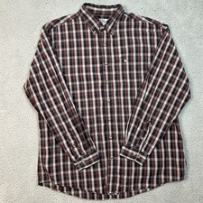 Carhartt Men  s 2XL Tall Long Sleeve Plaid Button Down Shirt Red Gray 100 Cotton