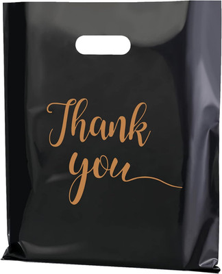 100 Pack Black Thank You Bags w/ Handles 12x15'' Extra Thick