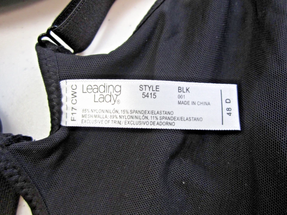 Leading Lady Bra 48 D Black Style 5415 Underwire Adjustable Straps Front Closure - Image 4 of 4