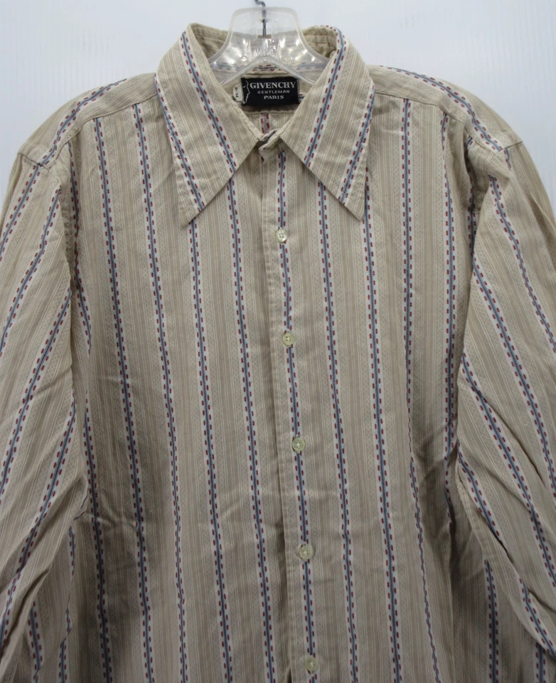 Camisa Vintage Givenchy Hombres 16 Beige Caballero Años 70 Suroeste Rayas Retro * Foto 2 de 4