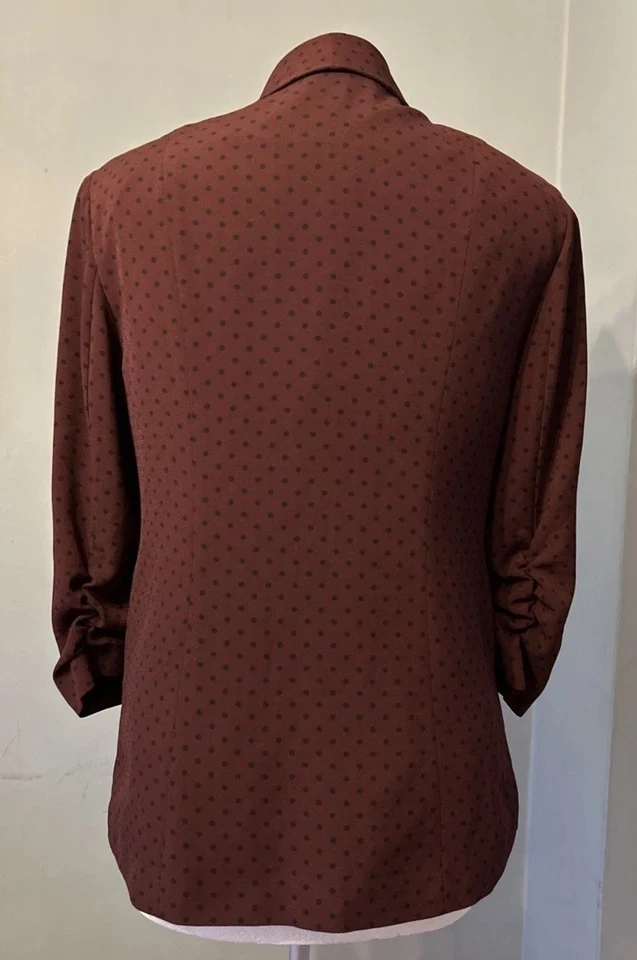 M&S Burgundy Polka Dot Blazer – Size 10 Jacket Fully Lined 3/4 Sleeve - Image 3 of 4