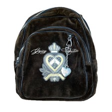 Y2K JUICY COUTURE Dark Brown Velour BACKPACK Bookbag W/ Charm VTG 2002 RARE