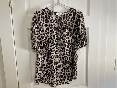 CeCe  WOMENS BLOUSE LEOPARD V-NECK W/TIES  SIZE MEDIUM NWT