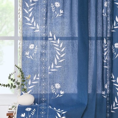 Schweek Boho Farmhouse Curtains 2 Panels For Living Room Rustic Linen Floral