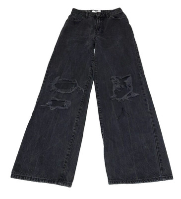 Wide Leg Jeanshose Bershka High Waist Ripped Jeans  Hose Gr. 34 dunkelgrau