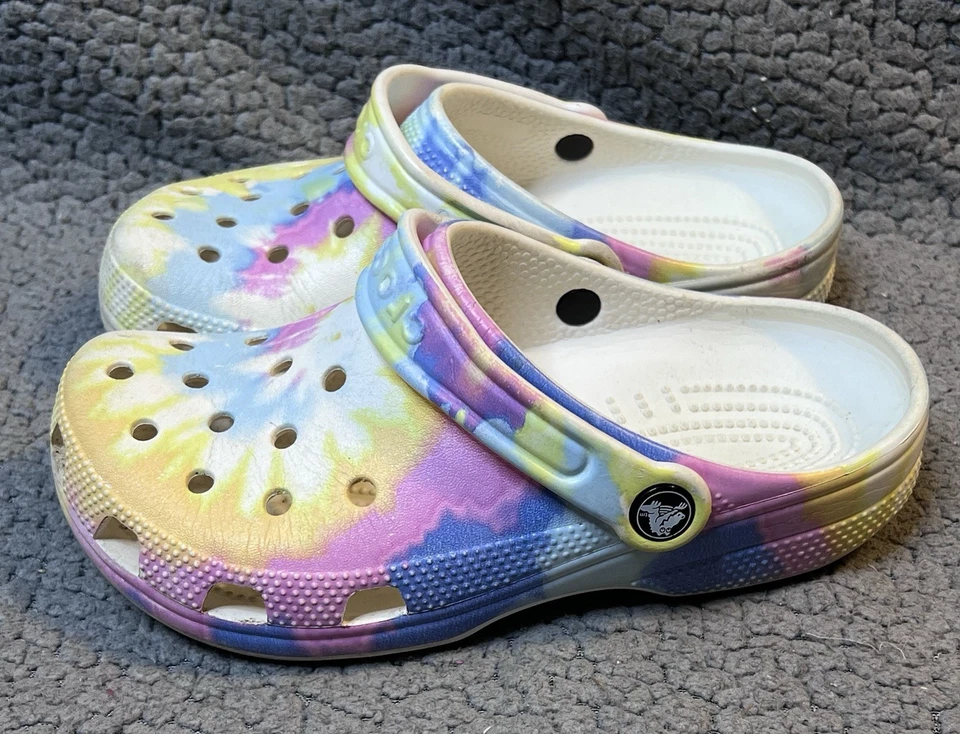 Crocs Tie Dye Clogs Girls Size 3 Blue And Yellow Slide In Shoes - Image 2 of 4