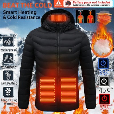 9 Areas Men Winter Outdoor Heated Jacket USB Electric Heating Vest Warm Coat US