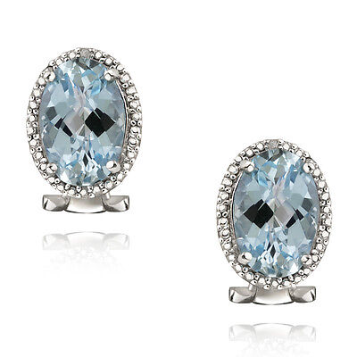 925 Argent Diamant Accent Créé Opale Blanc & Topaze Bleue Ovale Boucles D'oreilles Clou
