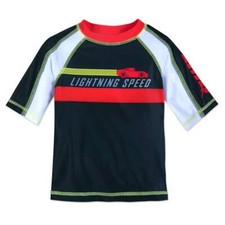 NWT Disney Store Lightning McQueen Boy Rash Guard Shirt Top UPF 50 Cars
