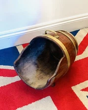 Fabulous 19thC Solid Oak Brass Bound Barrel Coal or log Scuttle 