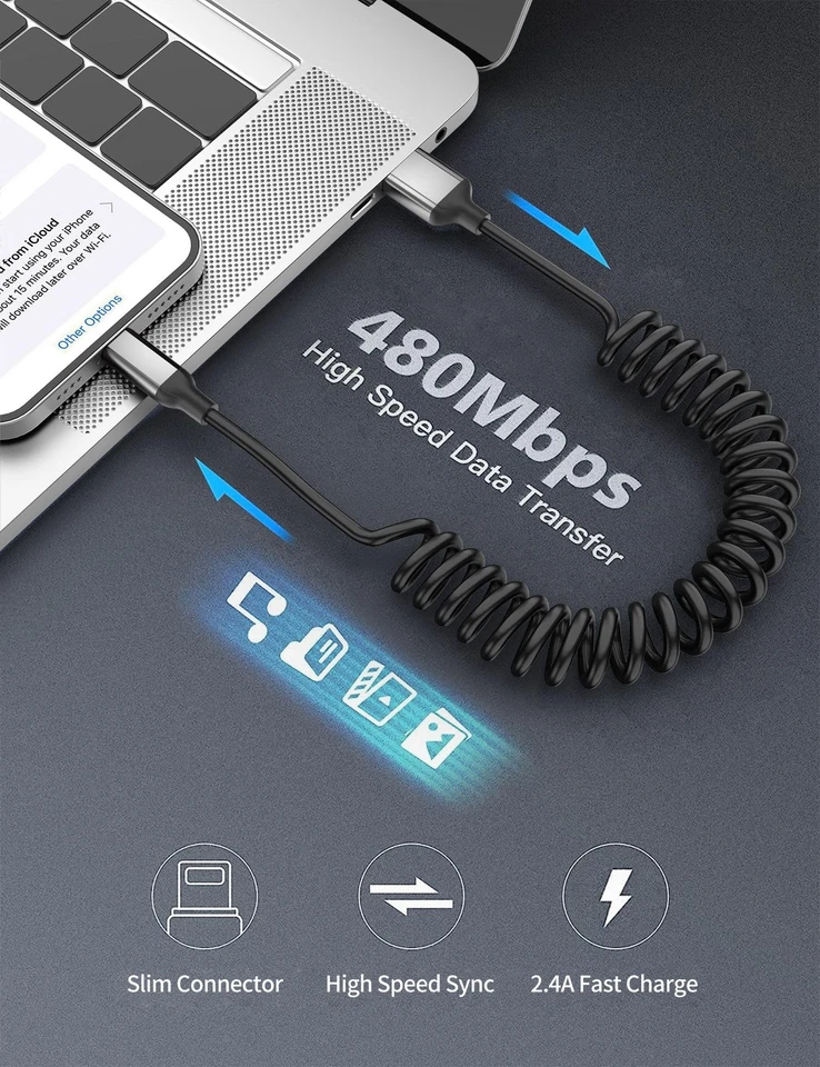 Pacote com 2 cabos de carregamento rápido enrolados USB de 3 pés cabo de sincronização de dados para iPhone - Imagem 4 de 4