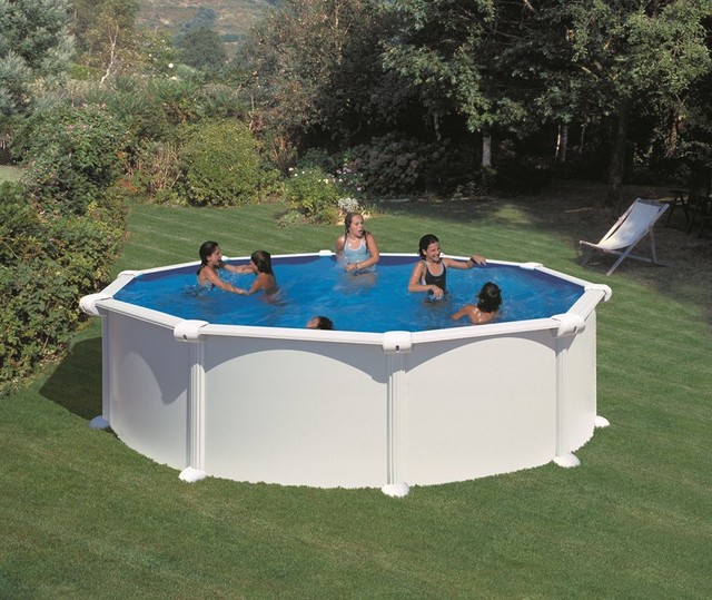 Piscina Tonda Fuoriterra Rigida Da Esterno Rotonda Acciaio Bianco Gre 460x132h