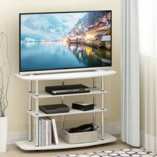 Small TV Stand Corner Console Entertainment Center For 46 inch Living Room White