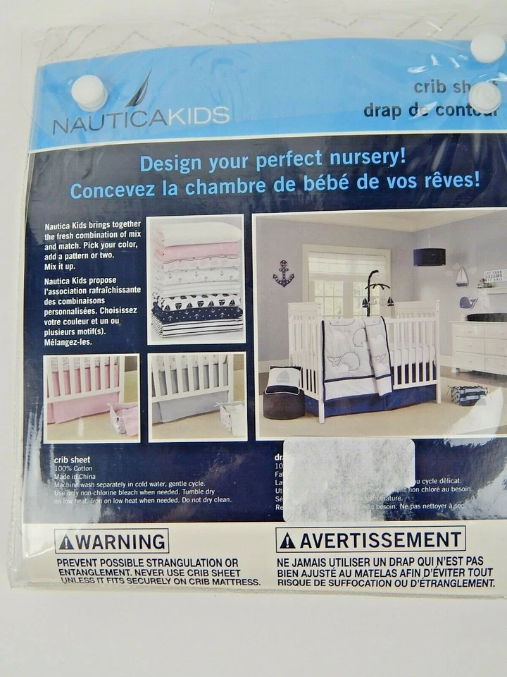 Sábana Cuna Niños Nautica Blanca/Gris 100% Algodón Foto 4 de 4