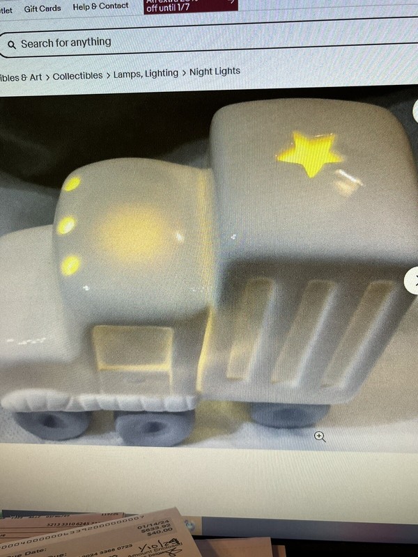 Night Light For Nurseries  Truck Porcelain By C.R Gibson LED