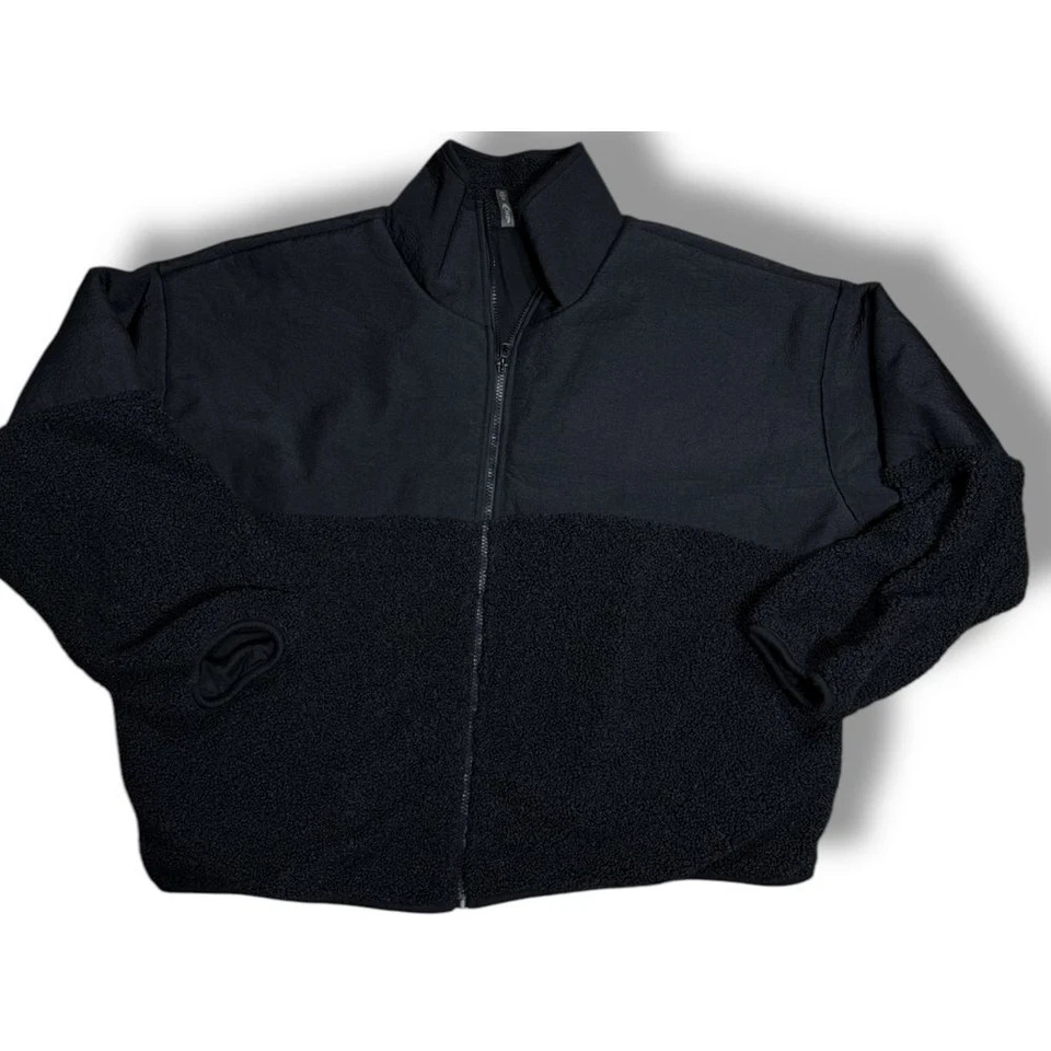 MTA Sport Blk Fleece Mixed Media Athletic Zip Up Jacket Activewear Outerwear 2X - Image 2 of 4