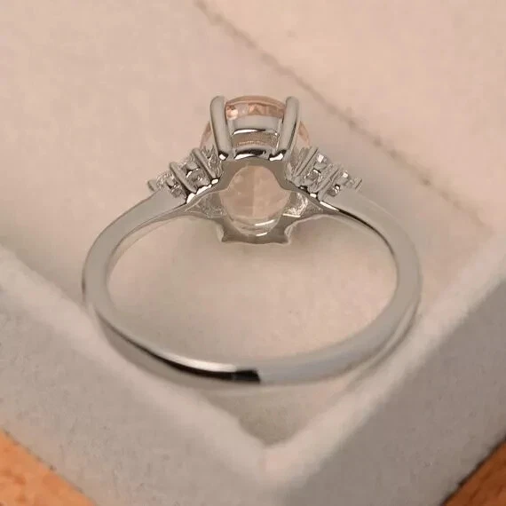 Anillo de moissanita morganita natural corte redondo AAA de 2,20 quilates de oro blanco macizo de 14 quilates Foto 3 de 4