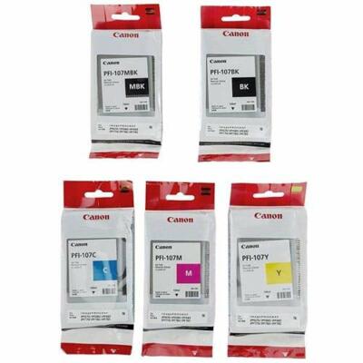 Canon PFI-107 Lot of 5 Ink Cartridges IPF670 IPF680 IPF685 IPF770 IPF780 IPF785 