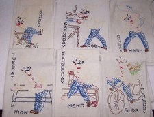 Vtg. Sześć dni w tygodniu haftowane ręczniki kuchenne