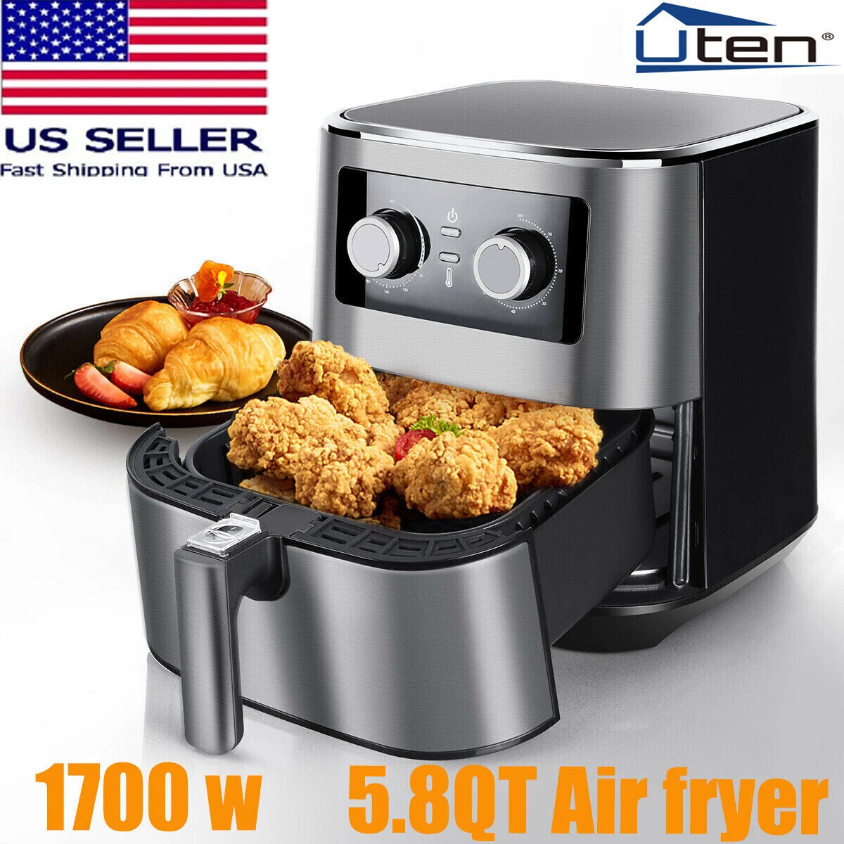 Uten 1700W Air Fryer 5.5L Oil Free Low Fat Healthy Cooker Oven Kitchen Frying
Opens in a new window