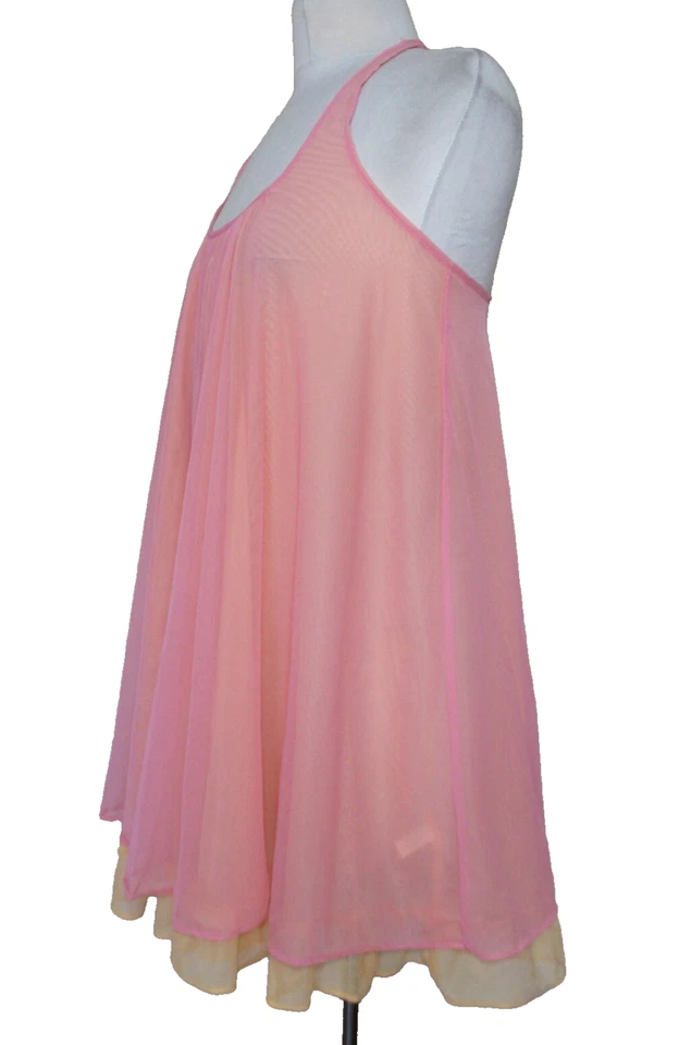 Betsey Johnson Nightie S Pink Orange Double Chiffon Babydoll Gown Tequila Sun - Image 2 of 4