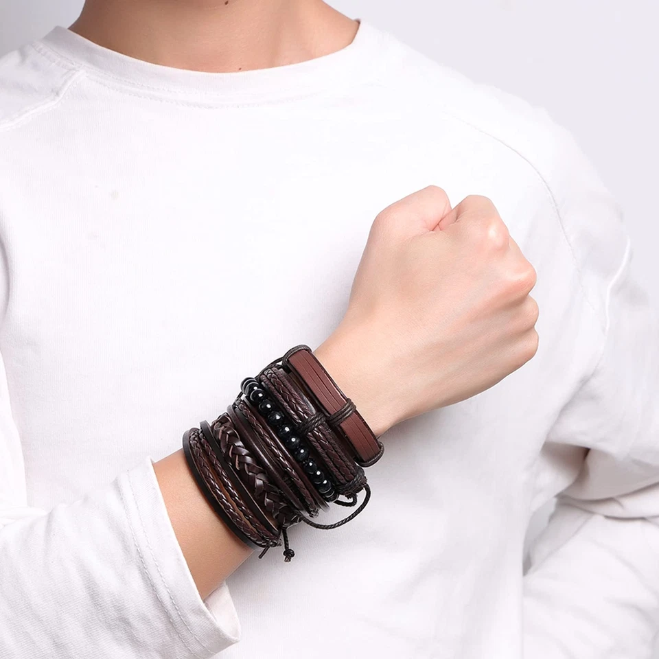 10 Pcs Punk Leder Manschette Armbänder für Männer Frauen Retro Vintage klassi... - Bild 3 von 4