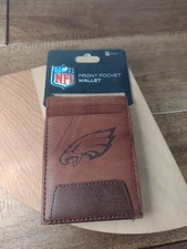 Philadelphia Eagles Men's Leather Wallet - Brown Front Pocket Wallet - NFL Eagle